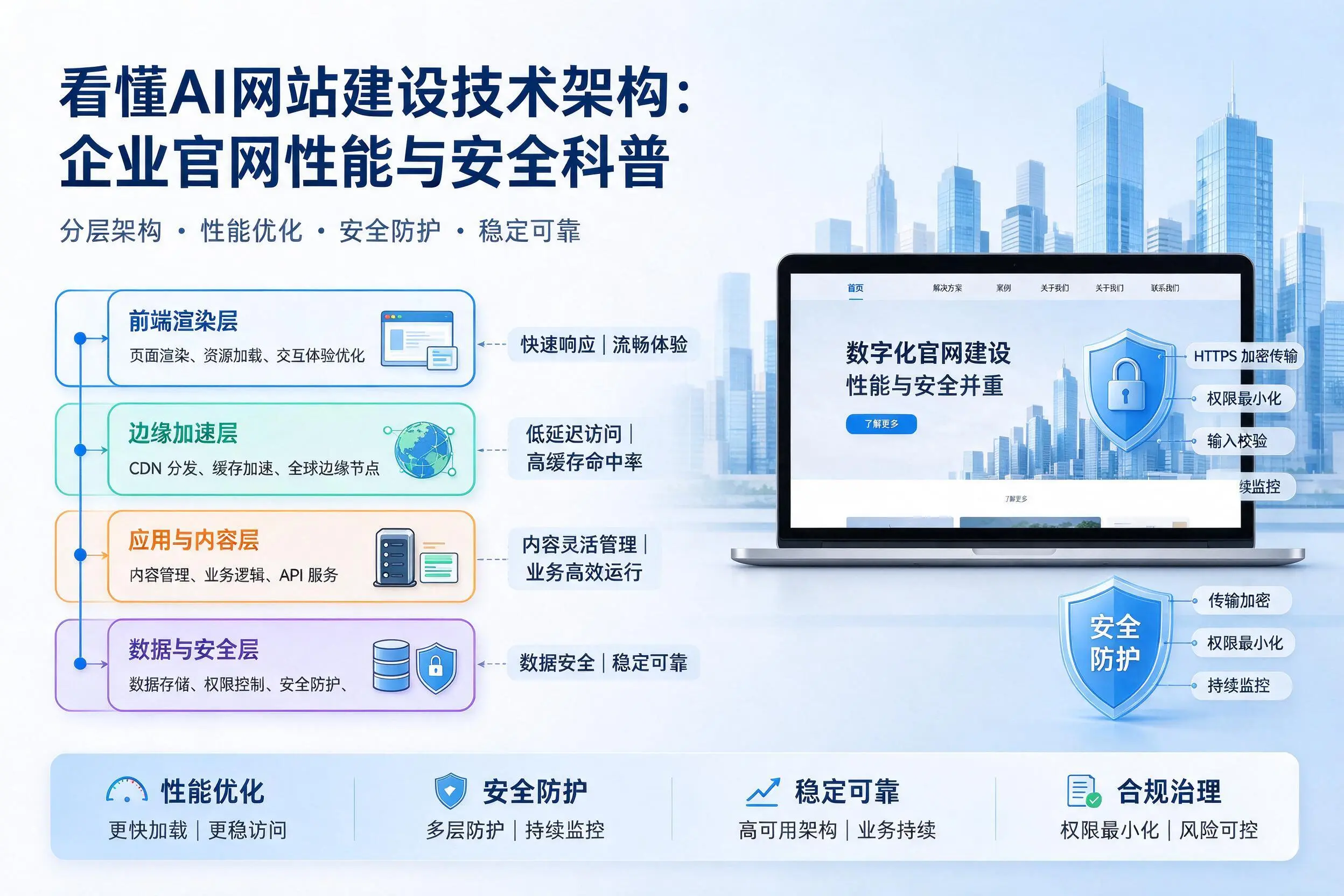 看懂AI网站建设技术架构:大连企业官网性能与安全科普