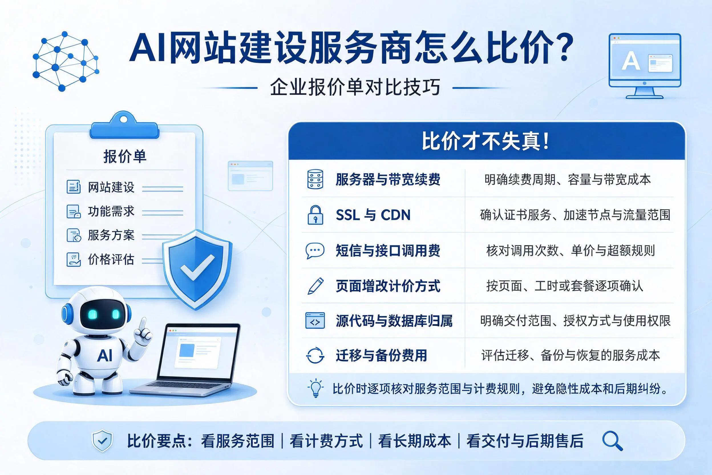 AI网站建设服务商怎么比价?大连企业报价单对比技巧