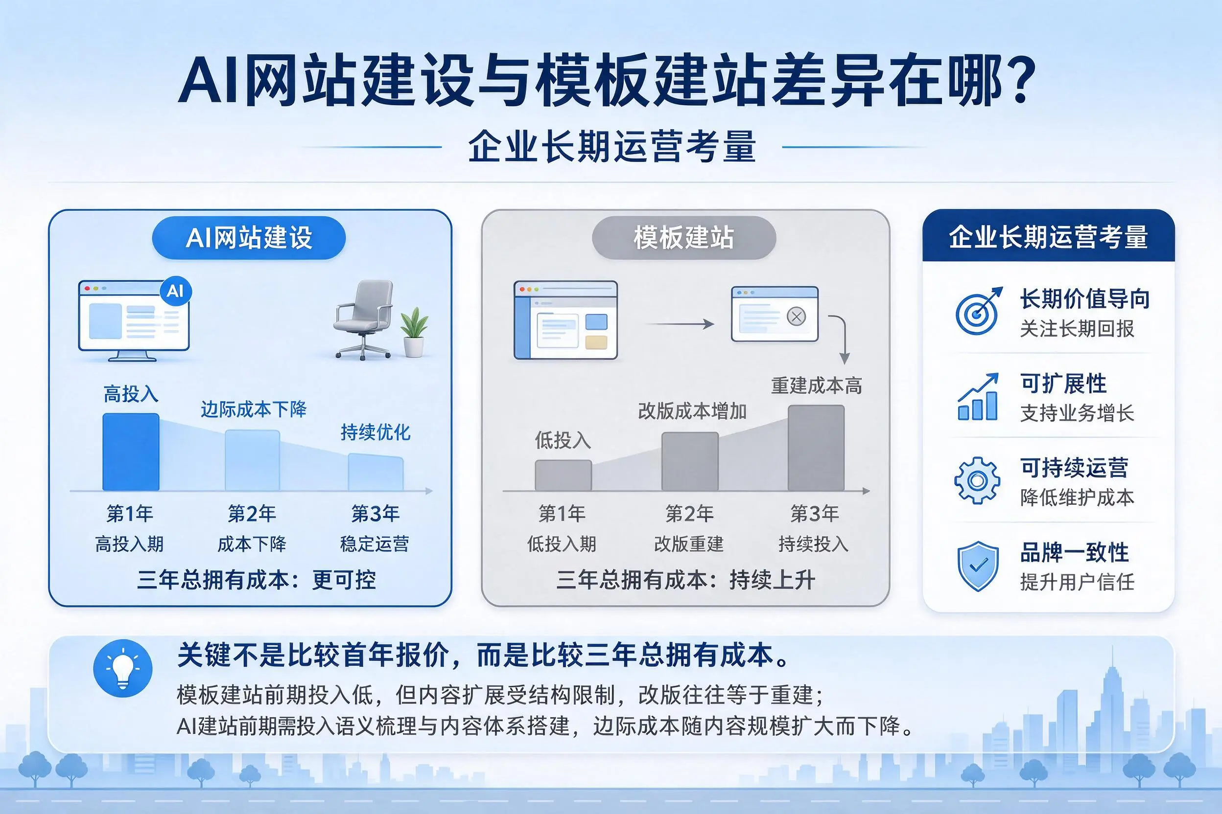 AI网站建设与模板建站差异在哪？大连企业长期运营考量